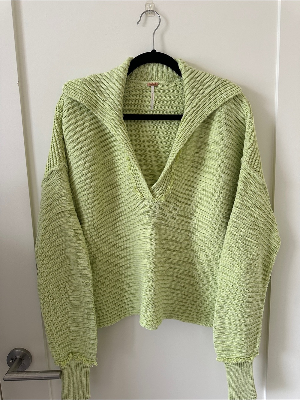 Free People Light Green V-Neck Ribbed Sweater